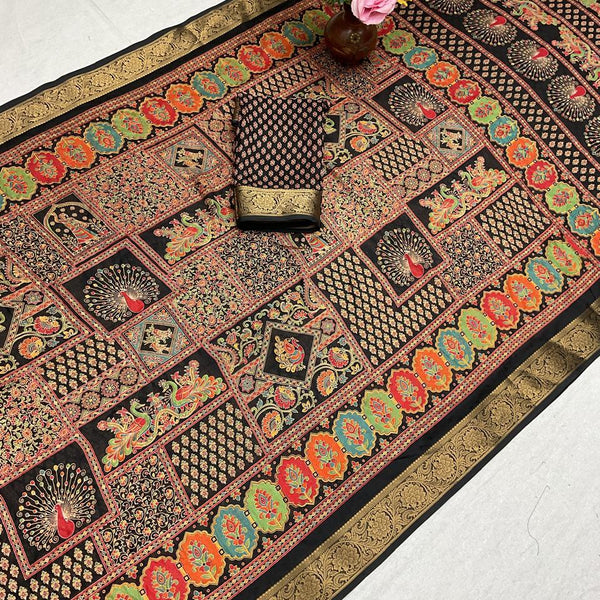 Pashmina Kalamkari Print Saree - T04