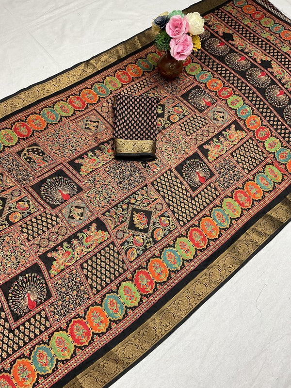 Pashmina Kalamkari Print Saree - T04