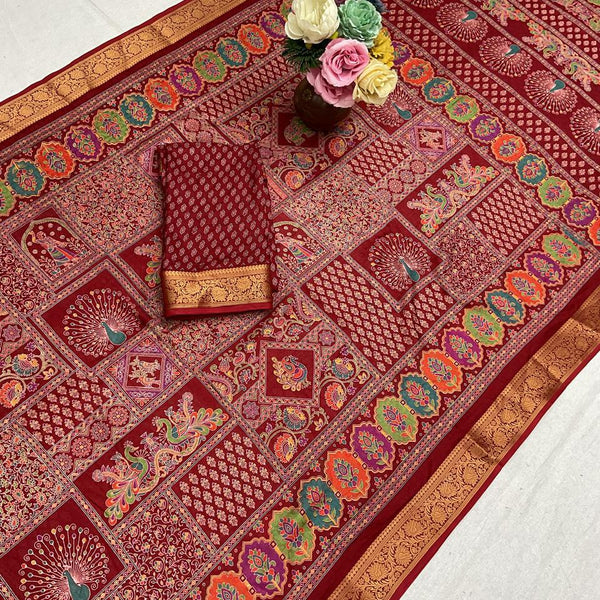 Pashmina Kalamkari Print Saree - T04