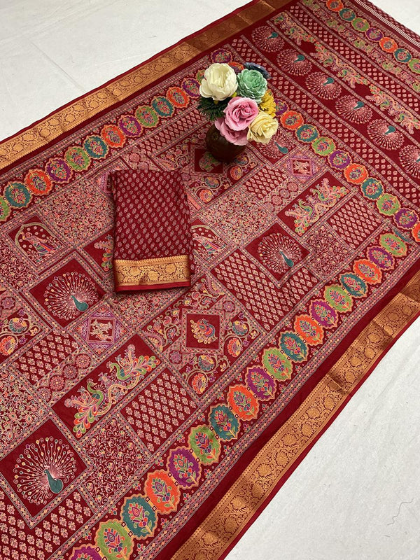 Pashmina Kalamkari Print Saree - T04