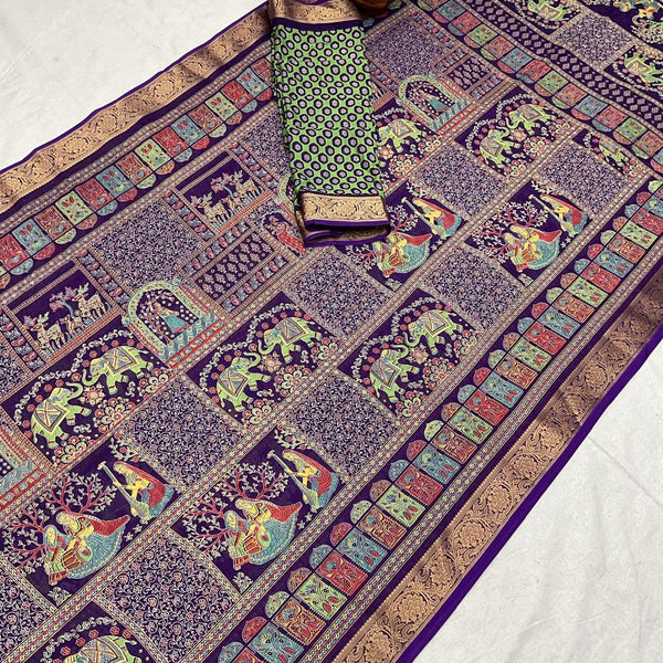 Pashmina Print Kalamkari Violet - T02