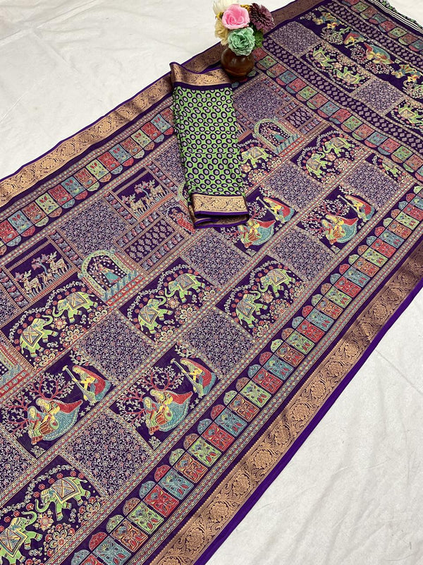 Pashmina Print Kalamkari Violet - T02