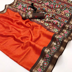 Dola Kota Checks With Border Tanjore Print - K07