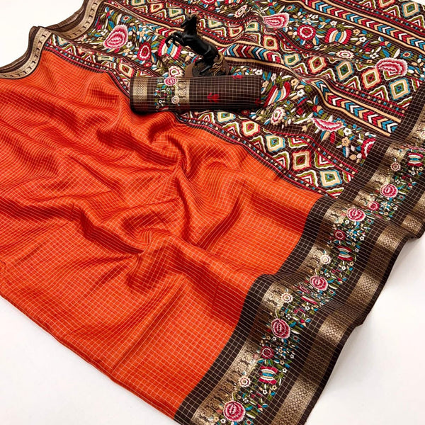 Dola Kota Checks With Border Tanjore Print - K07