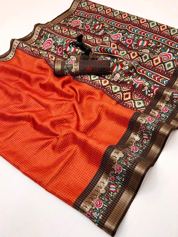 Dola Kota Checks With Border Tanjore Print - K07