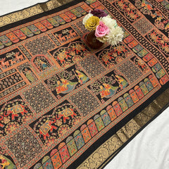 Pashmina Print Kalamkari Black - T01
