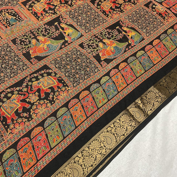 Pashmina Print Kalamkari Black - T01