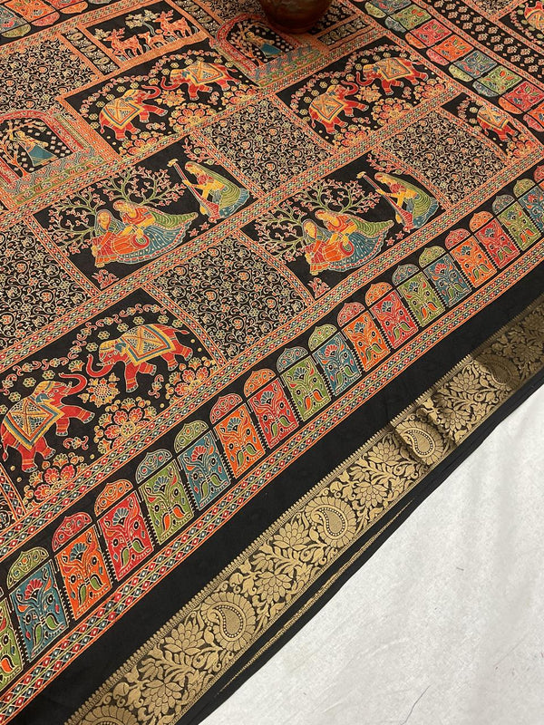 Pashmina Print Kalamkari Black - T01