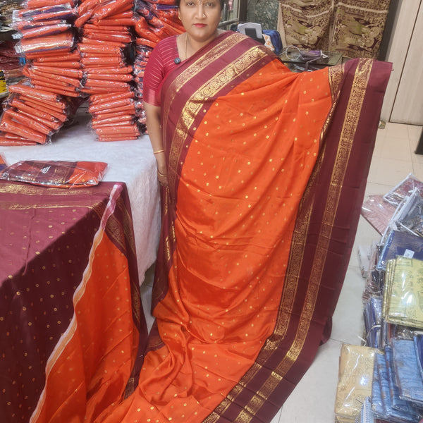 Anushree Saree Foil Print Buttas Orange With Rust - A02