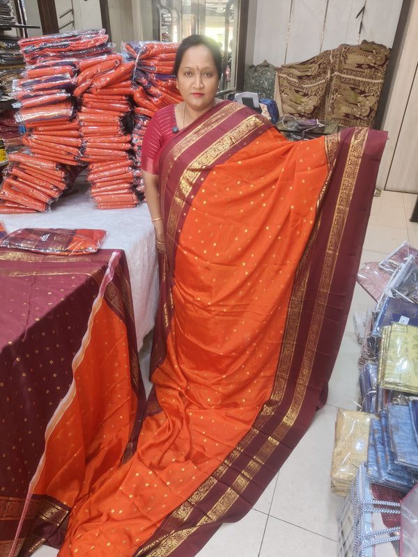 Anushree Saree Foil Print Buttas Orange With Rust - A02