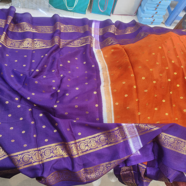 Anushree Saree Foil Print Buttas Orange With Purple - A01