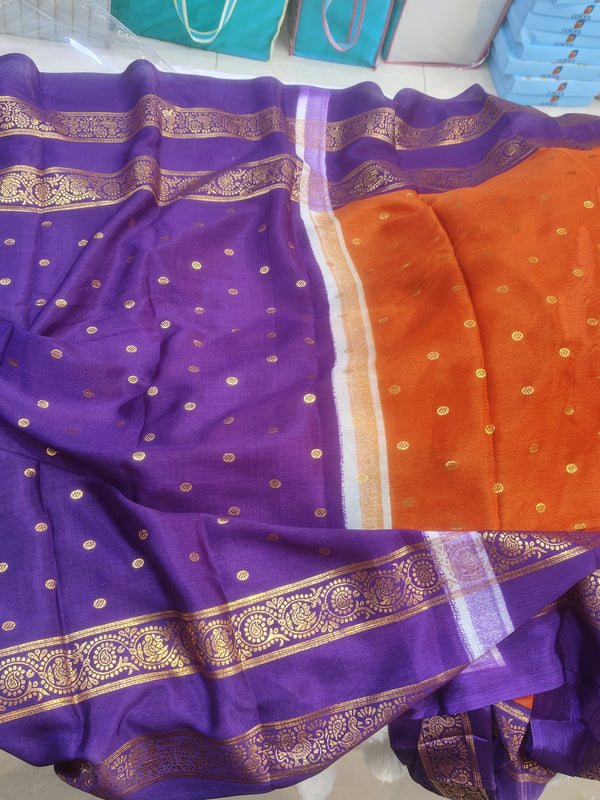 Anushree Saree Foil Print Buttas Orange With Purple - A01