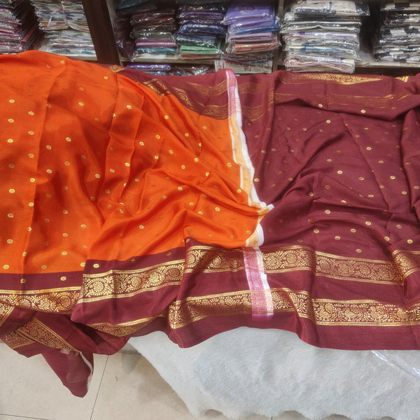 Anushree Saree Foil Print Buttas Orange With Rust - A02