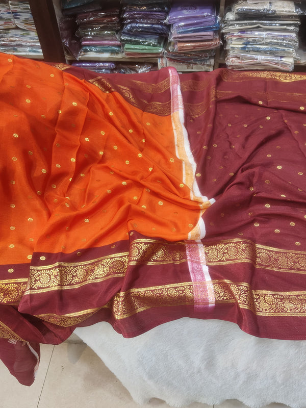 Anushree Saree Foil Print Buttas Orange With Rust - A02