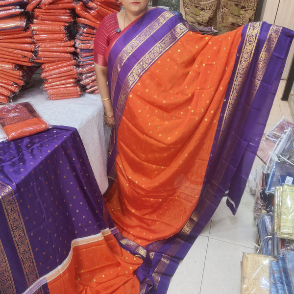 Anushree Saree Foil Print Buttas Orange With Purple - A01