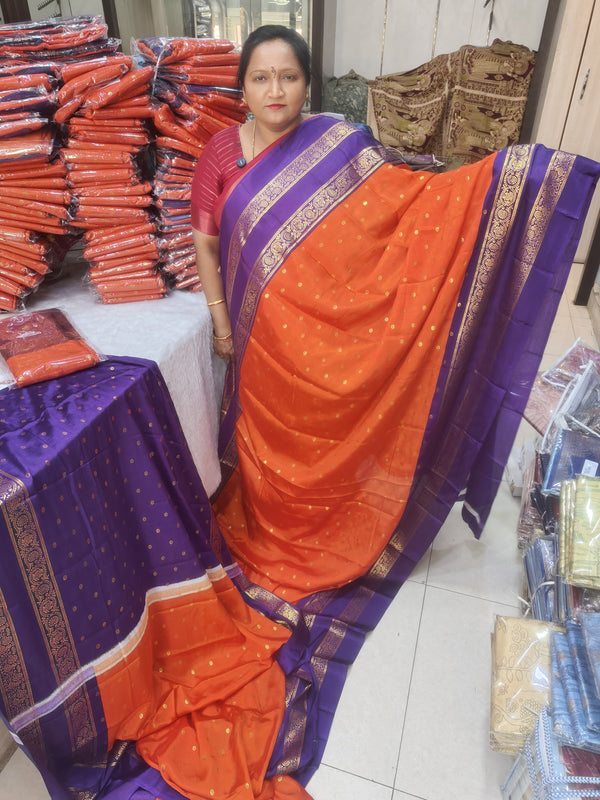 Anushree Saree Foil Print Buttas Orange With Purple - A01