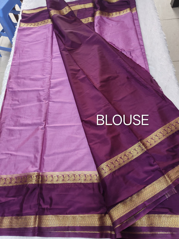 Semi Crape Mysore Silk Saree Lavender Pink Gap Border - D05