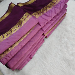 Semi Crape Mysore Silk Saree Lavender Pink Gap Border - D05