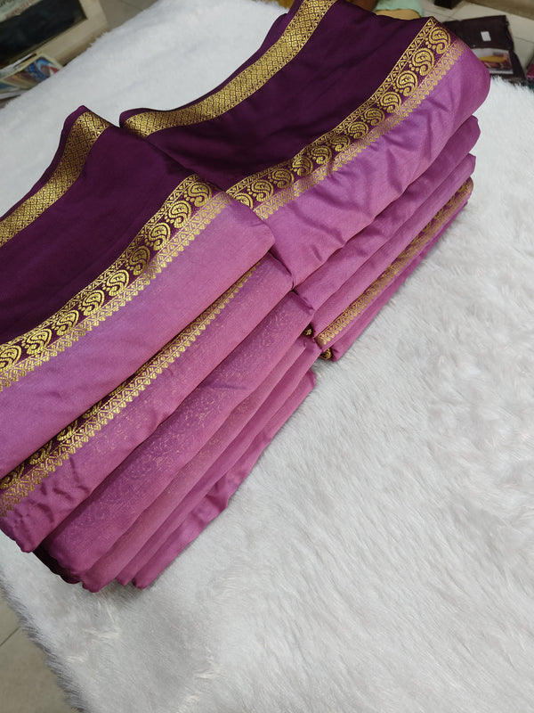 Semi Crape Mysore Silk Saree Lavender Pink Gap Border - D05