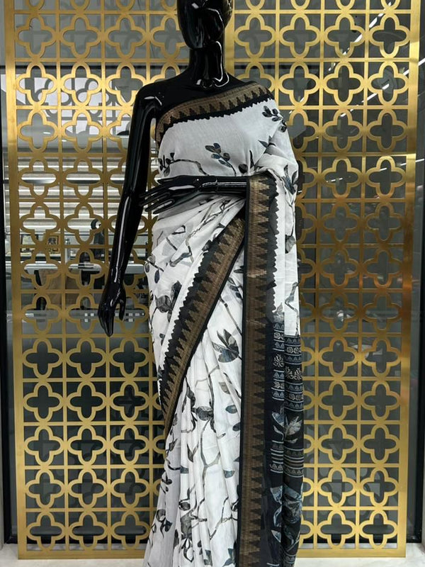 Linen Floral Black And White - J05