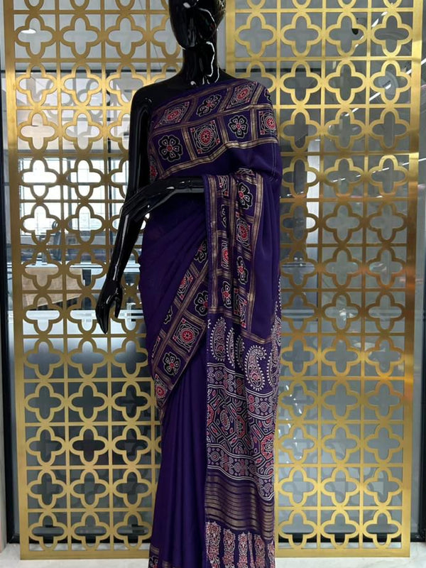 Violet Viscose Azarak Modal Saree - J08