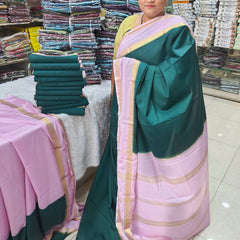 Semi Crape Mysore Silk Saree Green With Gap Border Design - D04