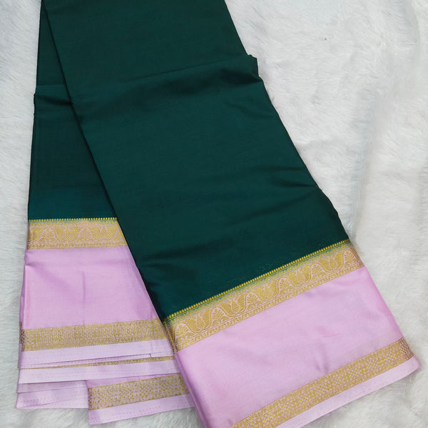 Semi Crape Mysore Silk Saree Green With Gap Border Design - D04