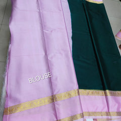 Semi Crape Mysore Silk Saree Green With Gap Border Design - D04
