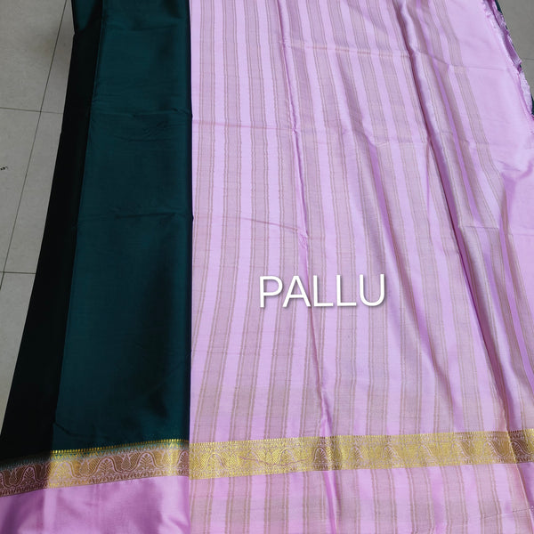 Semi Crape Mysore Silk Saree Green With Gap Border Design - D04