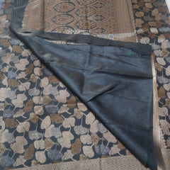 Vegan Art Soft Silk Saree Black Leaf Butta - C01