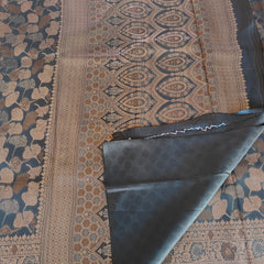 Vegan Art Soft Silk Saree Black Leaf Butta - C01