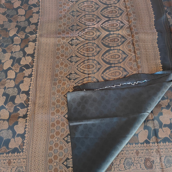 Vegan Art Soft Silk Saree Black Leaf Butta - C01