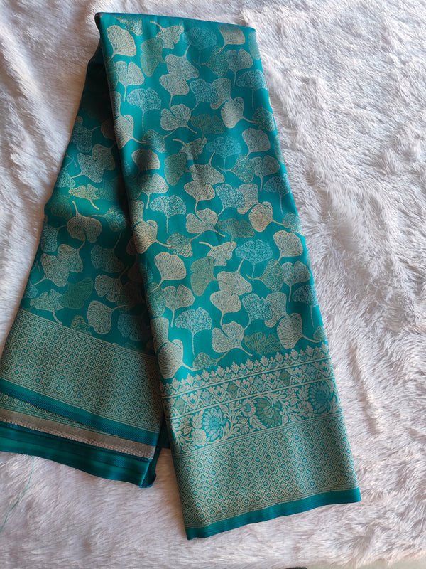 Vegan Soft Silk Saree Leaf Butta Rama Green