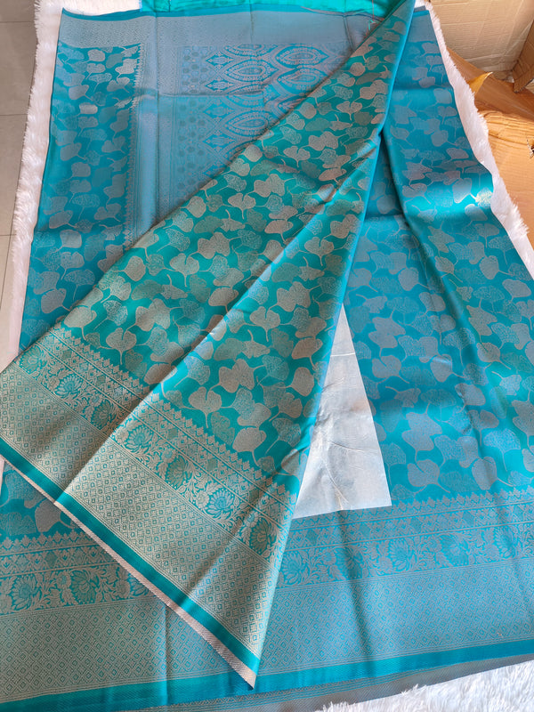 Vegan Soft Silk Saree Leaf Butta Rama Green
