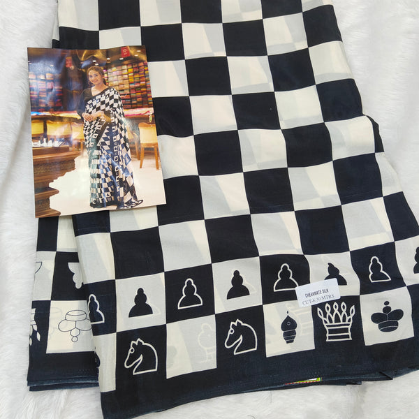 Check Mate Black And White Satin Crape - K05