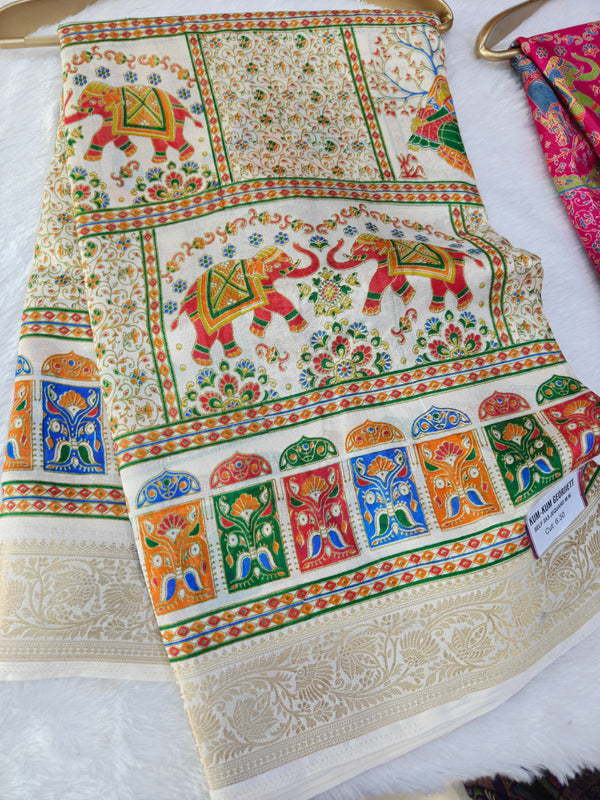 Pashmina Print Kalamkari Cream - T03