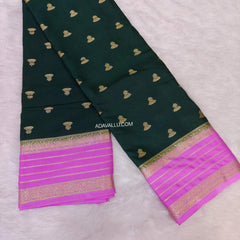 Crape Mysore Silk Saree Green With Pink - B04