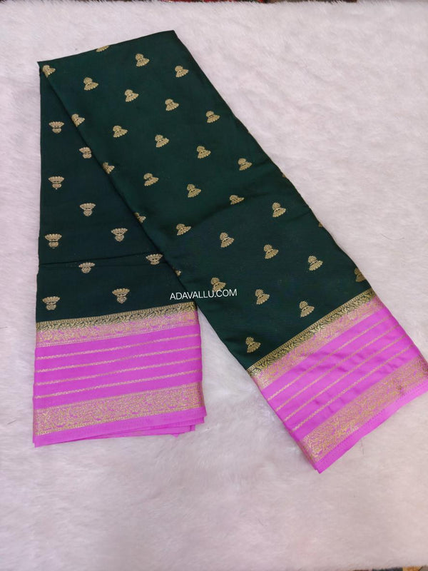 Crape Mysore Silk Saree Green With Pink - B04
