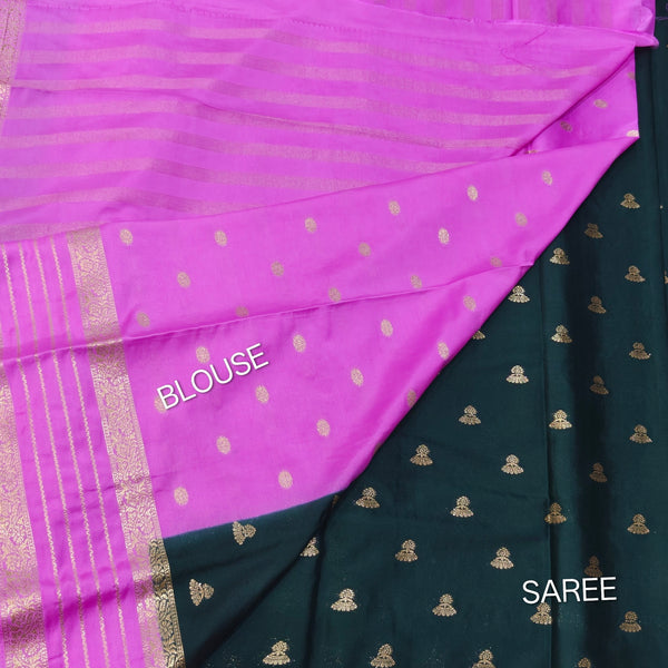 Crape Mysore Silk Saree Green With Pink - B04