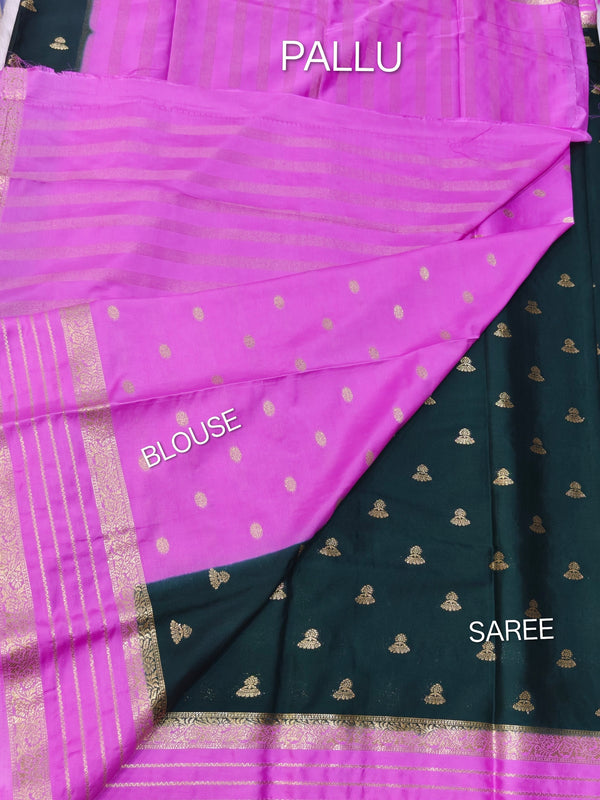 Crape Mysore Silk Saree Green With Pink - B04