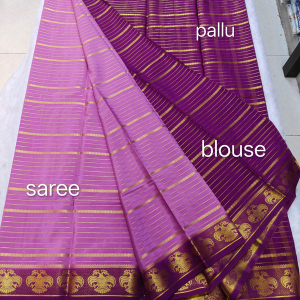 Semi Crape Mysore Silk Gandaberunda Violet - D02