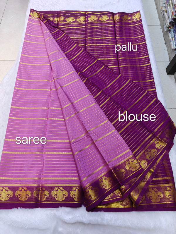 Semi Crape Mysore Silk Gandaberunda Violet - D02