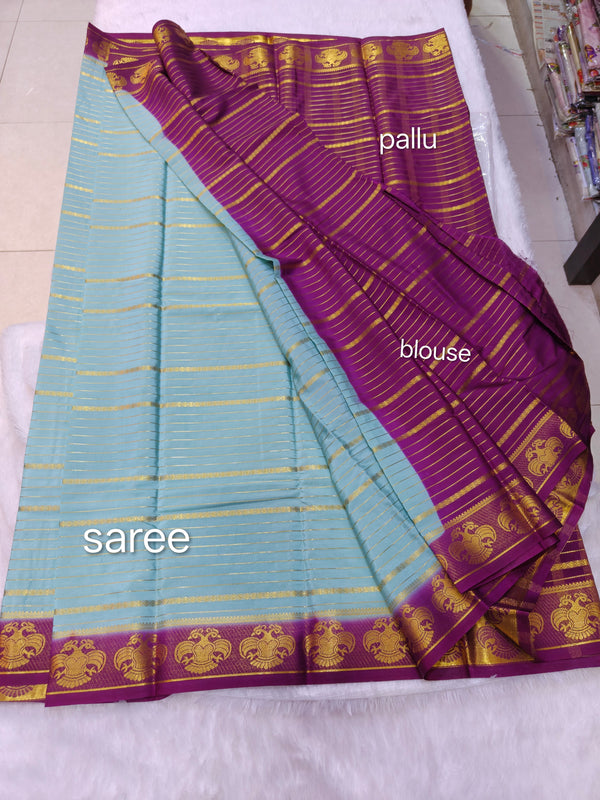 Semi Crape Mysore Silk Gandaberunda Violet - D02