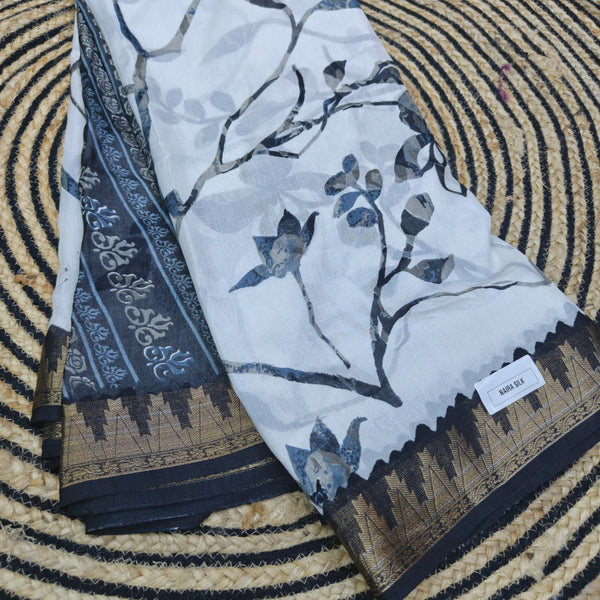 Linen Floral Black And White - J05