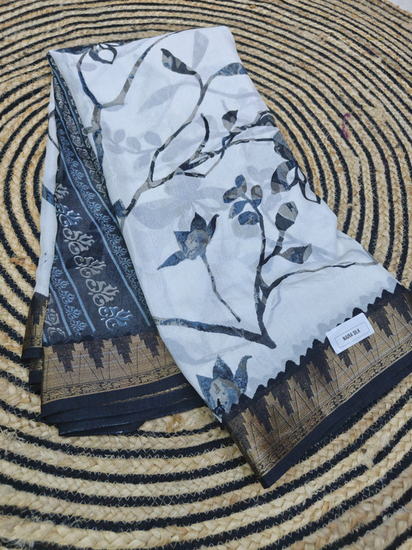 Linen Floral Black And White - J05