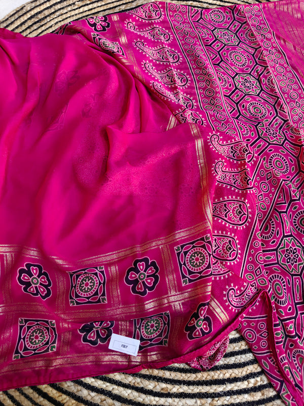 Ajrak Print Viscose Saree - J10
