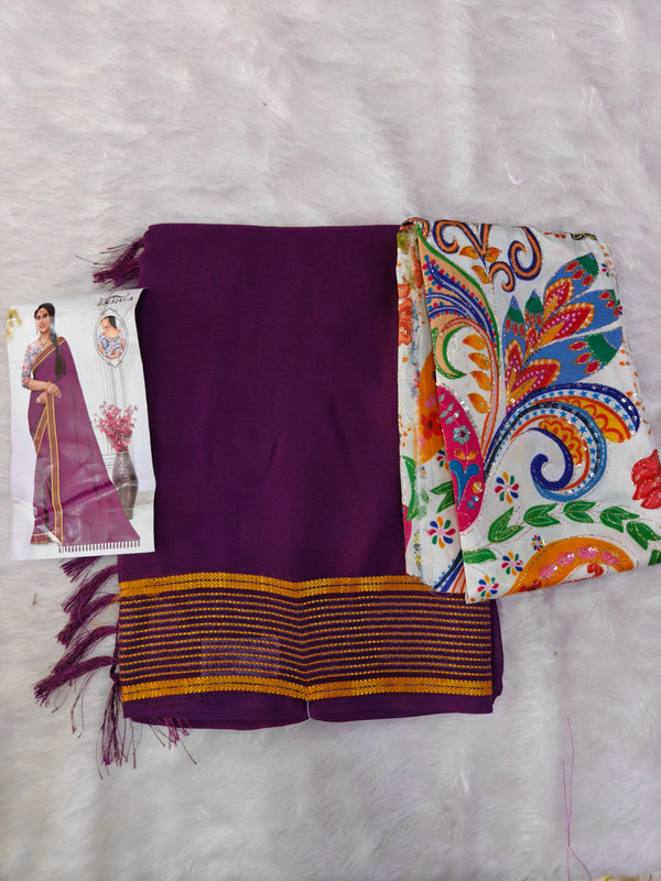 A09 SAREE WITH position print work BLOUSE
