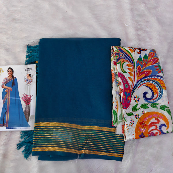 A09 SAREE WITH position print work BLOUSE