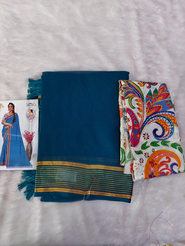 A09 SAREE WITH position print work BLOUSE