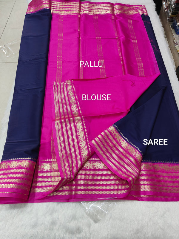 Semi Crape Mysore Silk Saree Elephant - D03